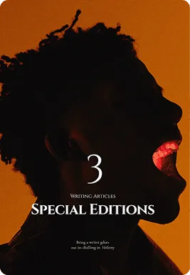 Book cover: 3 Writing Articles, Special Editions, a silhouette on deep orange